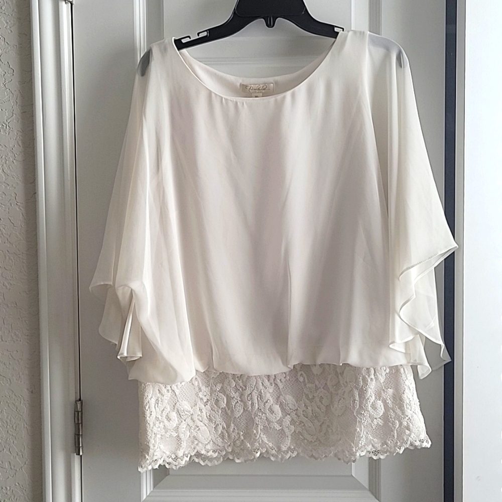 Chiffon Lace Overlay White Blouse Elegant